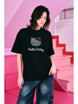 Bonkers Corner - Black Cotton Half Sleeves Oversized Character T-shirt