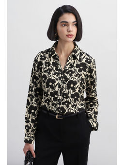 Allen Solly - Black Rayon Blend Full Sleeves Collar Neck Printed Shirt