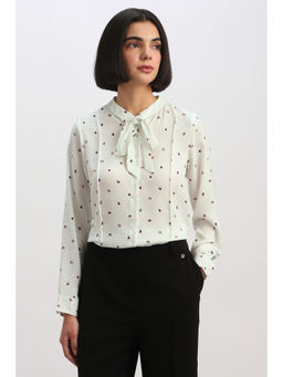 Allen Solly - Off White Polyester Full Sleeves Collar Neck Polka Dots Shirt