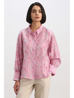 Allen Solly - Pink Lyocell Blend Full Sleeves Collar Neck Printed Shirt