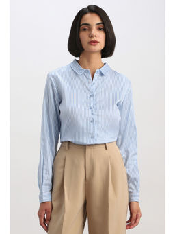 Allen Solly - Blue Lyocell Full Sleeves Collar Neck Stripes Shirt