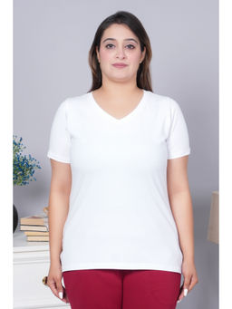 MLADA - White Cotton Lycra Half Sleeves Regular Solid T-shirt