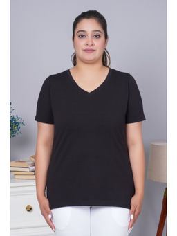 MLADA - Black Cotton Lycra Half Sleeves Regular Solid T-shirt