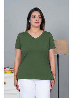 MLADA - Olive Cotton Lycra Half Sleeves Regular Solid T-shirt