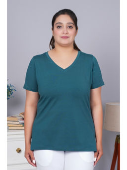 MLADA - Teal Cotton Lycra Half Sleeves Regular Solid T-shirt