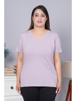 MLADA - Lavender Cotton Lycra Half Sleeves Regular Solid T-shirt