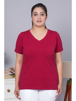 MLADA - Maroon Cotton Lycra Half Sleeves Regular Solid T-shirt