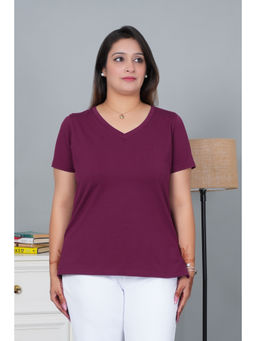 MLADA - Purple Cotton Lycra Half Sleeves Regular Solid T-shirt
