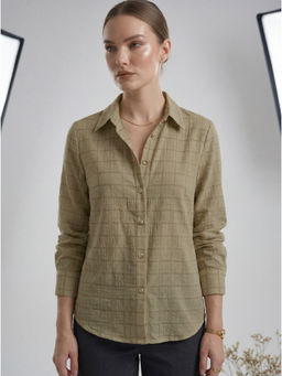 MISH - Green Polyester Full Sleeves Collar Neck Checks Shirt