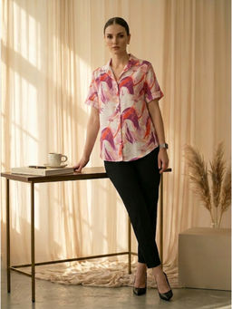 MISH - Multi-Color Polyester Half Sleeves Collar Neck Abstract Shirt