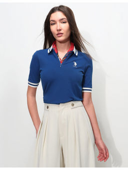 U.S. POLO ASSN. - Blue Cotton Half Sleeves Regular Solid Polo T-shirt