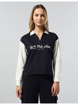 U.S. POLO ASSN. - Blue Cotton Full Sleeves Regular Typography Sweatshirt