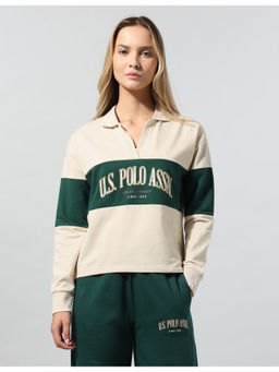 U.S. POLO ASSN. - White Cotton Full Sleeves Regular Colorblock Sweatshirt