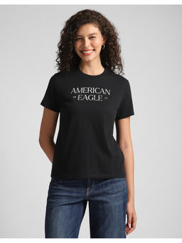 American Eagle - Black Cotton Half Sleeves Comfortable Typography T-shirt