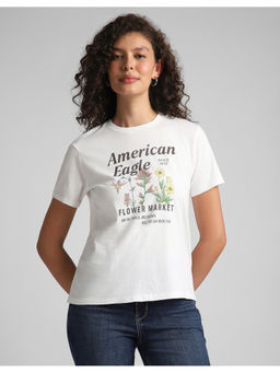 American Eagle - White Cotton Half Sleeves Comfortable Printed T-shirt