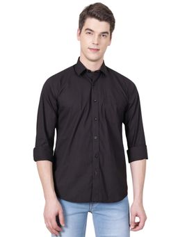 JadeBlue - Mens Black Cotton Slim Fit Solid Casual Shirt