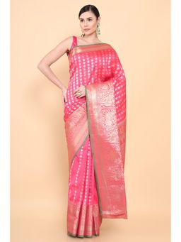 Soch - Women Pink Silk Woven Saree with Unstitched Blouse
