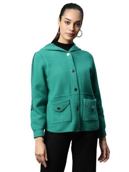 Global Republic - Women Green Full Sleeves New York City Hooded Jacket