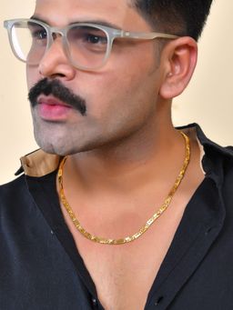 VOJ - Mens Gold-Plated Stainless Steel Biscuit Chain With Hand Crafted Design