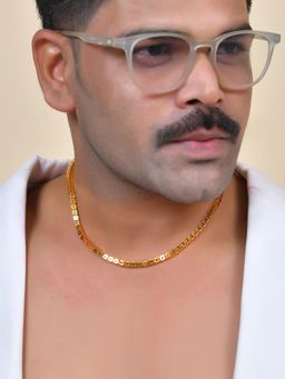 VOJ - Men Stainless Steel Gold Toned Square Shaped Chain