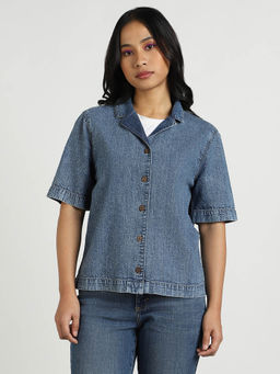Lee - Women Blue Solid Relaxed Fit Shirt