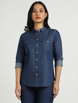 Lee - Women Navy Blue Solid Regular Fit Shirt