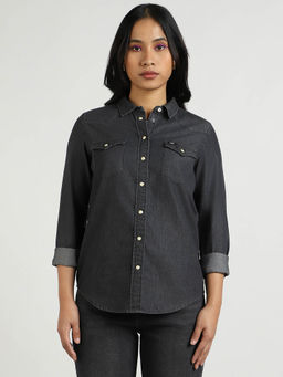 Lee - Women Black Solid Regular Fit Shirt