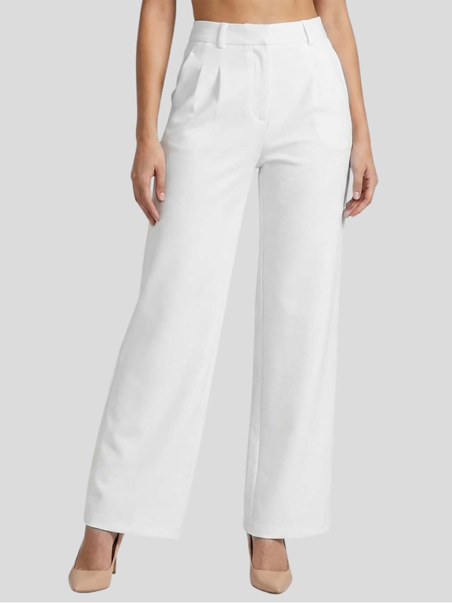 Tikhi Imli | White Pleated Wide-Leg Trousers