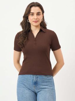 Madame - Brown Textured Polo T-Shirt