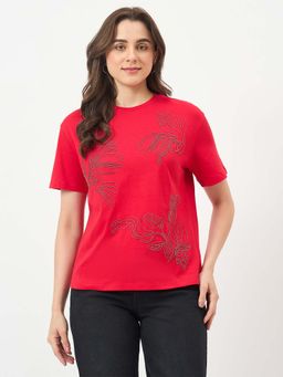 Madame - Red Embellished Sequined T-Shirt