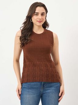 Madame - Brown Embroidered Top