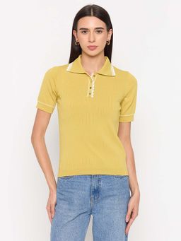 Madame - Yellow Textured Polo T-shirt