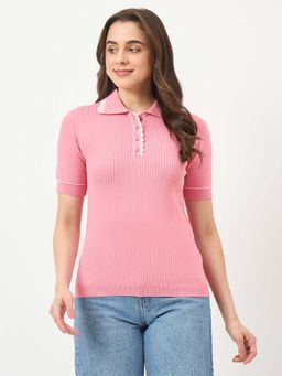 Madame - Pink Textured Polo T-shirt