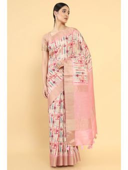 Soch - Women Pink Silk Printed Saree with Unstitched Blouse