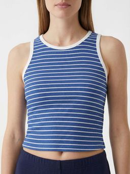 Cover Story - Women Oxford London Blue Stripes Tank Top