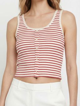 Cover Story - Women Oxford London Red-White Stripes Tank Top