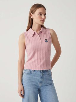 Cover Story - Women Victoria Pink Textured Collar Neck Top