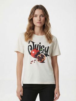 Cover Story - Women Holland Off White Graphic Printed T-shirt
