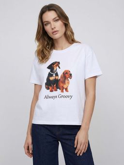 Cover Story - Women Oxford White Graphic Printed T-shirt