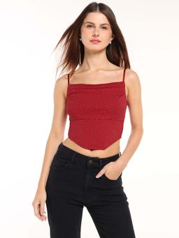 Cover Story - Women Mob Wife Red Embellished Crop Top