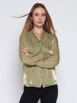 Cover Story - Women Sage Green Solid Shirt