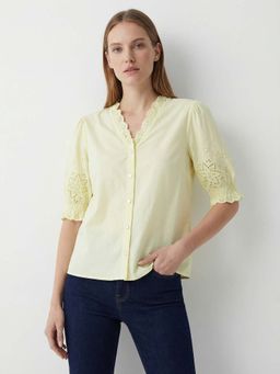 Cover Story - Women Yellow Soho Drape Self Design Shirt
