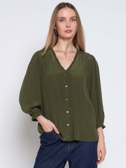 Cover Story - Women Olive Solid Regular Fit Top