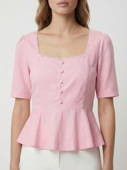 Cover Story - Women Carnaby Pink Square Neck Top