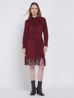 Cover Story - Women Maroon Bohemian Suede Shirt