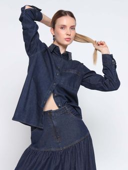 Cover Story - Women British Charm Navy Blue Denim Shirt