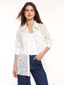 Cover Story - Women White Stormy Night Self Design Shirt