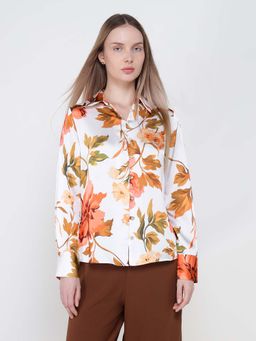 Cover Story - Women White Floral Printed Shirt