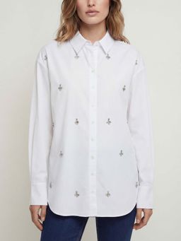 Cover Story - Women White Cotton Embellished Shirt