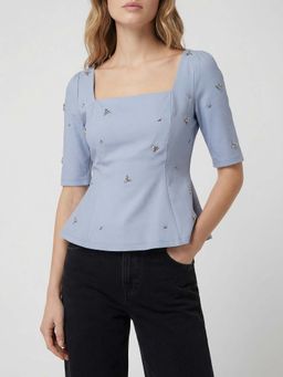 Cover Story - Women Soho Light Blue Embellished Peplum Top